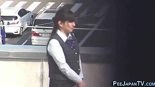 Japanese lady urinating hard at work in public