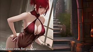 Gadis anime berambut merah bagi arahan kocok dalam sesi game hentai