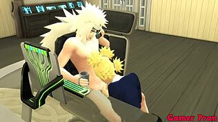 Hentai Naruto: Sabio pervertido pilla a Temari masturbándose la folla anal como puta pide corrida dentro