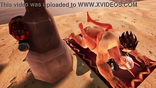 Tämä pari harrastaa anaali-seksiä rannalla Warcraft-parodiassa.