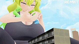 Hey, tjek denne kæmpe kvinde's formindskelses trylleformular med mænd i 3D!