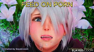 Črtani gooning odrezek z velikimi joški v 3D akciji!