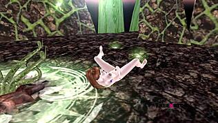 Roztomilá holka si prstí kundu v 3D animaci