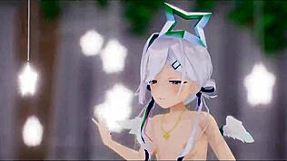 ¡Santo! Amane Kanata hentai Hololive se desnuda para baile sexual salvaje en 3D