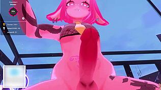 Una vtuber coniglio ti domina con il suo cazzo futanari in hentai.