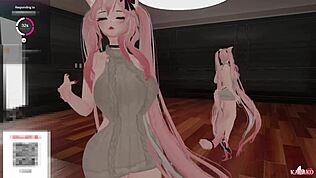 Catgirl Blir Vibbad och Knullad Medan Simps Retar Henne Tills Hon Kommer. Kryddig Action i Spelet! 😈