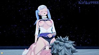 Noelle Silva和Secre Swallowtail与Asta的狂野Hentai性爱