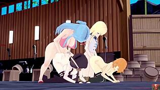 OMG, jeg mente vibrator, ikke vibrater, ser Aqua Ateneo knulle Yor Forger i en vill Koikatsu Charastudio firer med 19-årige cosplayere!