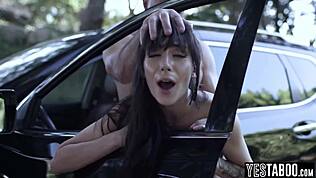 suspicious stepfather can't resist banging his stepson's teen gf's big ass outdoors