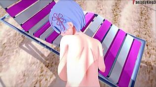 Rem vrtaná doggystyle na pláži Re Zero fantasy