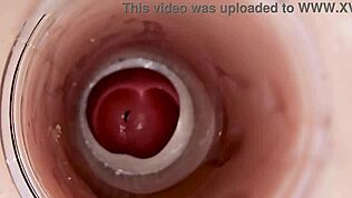 camera inside deep pussy captures huge ejaculation of sperm, pov muff diving