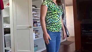 stepmother says 'touch me' while getting dressed and masturbating