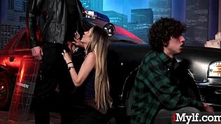 Krągła francuska MILF w skórzanych legginsach ostro wyruchana w gangbang Terminator.