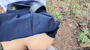 Sexy thai school girl gets fucked in the middle of the forest outdoors เสียงไทย