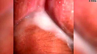 he slides deep into her juicy pussy close up until cum fills it completely