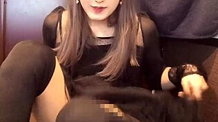 japanese gal beauty crossdresser strokes cock in solo masturbation video