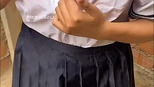 hot neighbor loses bet slips into japanese school uniform boyfriend at work we fuck her homemade