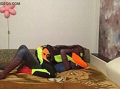 spiderman and motocross guy are hooking up in this gay scene