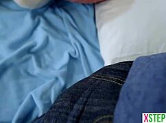 Tiny teen stepsister Emma Hix wanted to skip school. She got bent over for monster cock blowjob.