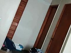 dirty old milf spits cum all over her slutty tits in cuckold scene