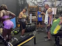 can a brazilian hottie handle four gym studs in interracial homemade action?