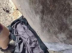 In the street, she takes a risky blowjob with her big ass on display.