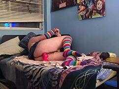 Submissive puppy practices playing with his Bad Dragon monster dildo