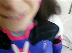 dva overwatch riding and taking creampie in amateur sex scene.