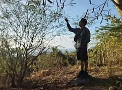 blonde in tall grass gets wet