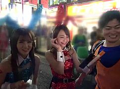 Excited bunny girl rides cock in Shibuya Halloween sex