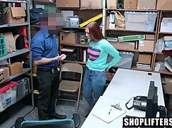 Officer interrogates shoplifting teen suspect with striptease and doggystyle fucking