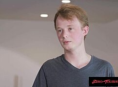 In gay scene, big tittied brunette rides and gets deepthroat titty fuck