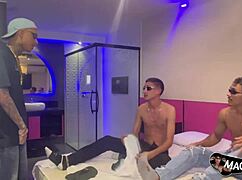 This brazilian gay twink takes two cocks at once in my tight hole