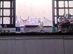 washing the sink only in panties at father-in-law's house