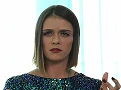 A tall brunette model attends an audition and gets interviewed