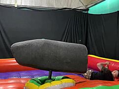 Latina rides mechanical bull then squirts on street