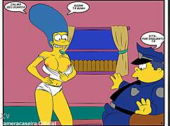 E aí, vê essa paródia louca dos Simpsons cartoon com sexo de tira!