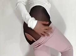 why is this asian brunette masturbating so wet in her bra?