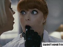 Sadistic headmistress teams up with school guard for wild office play