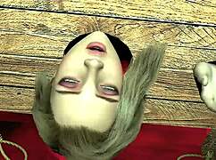 Girl in wooden handcuffs takes giant ork cock with big ass bondage