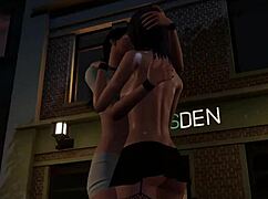 brunette lesbian uses strapon for pussy fingering