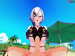 Arlecchino Seks Bikini Pantai 3D Genshin Impact! 😍