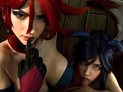 Miss Fortune and Ahri intense uncensored hentai sex.
