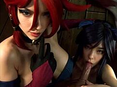 Miss Fortune and Ahri intense uncensored hentai sex.