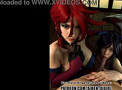 Miss Fortune and Ahri intense uncensored hentai sex.