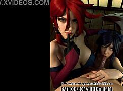 Miss Fortune and Ahri intense uncensored hentai sex.
