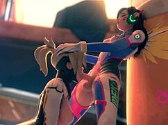 Horny mercy deepthroats dva's blowjob in this anime game hentai