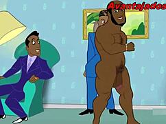 Cartoon Black Musicians Engage in Wild Gay Group Action with Intense Passion