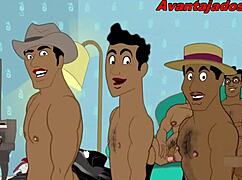 Cartoon Black Musicians Engage in Wild Gay Group Action with Intense Passion
