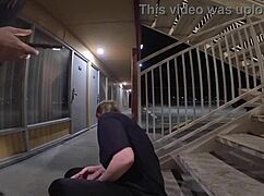 Outdoor hotel blowjob drains two loads from couple